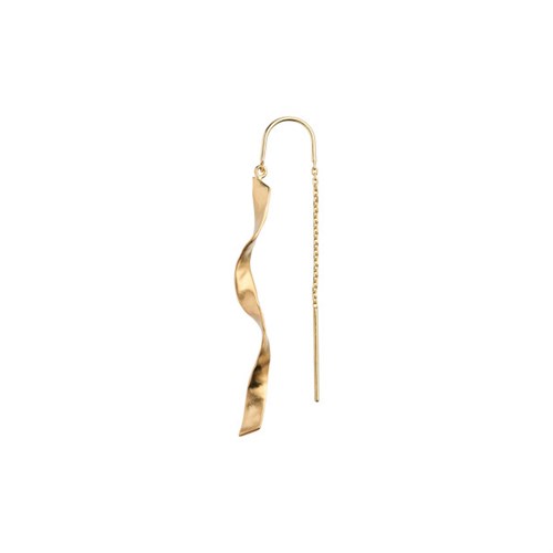 Stine A Lang Ørering med kæde guld_Long twisted hammered earring with chain gold_1188-02-s